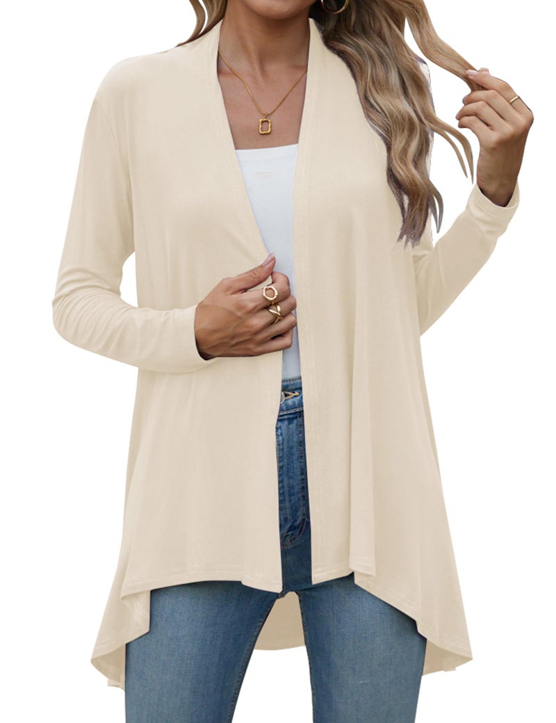 POGTMM Womens Cardigans Lightweight Drape High Low Hem Open Front Knit Cardigan Sweaters (US S(4-6), Beige) - Image 4